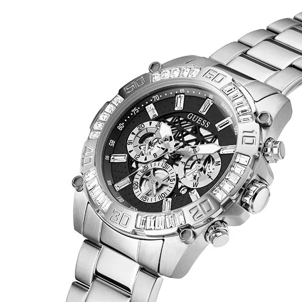 Guess Trophy Silver Stainless Steel Black Dial Chronograph Quartz Watch for Gents - GW0390G1