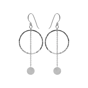 Hammered circle earrings with satin disc pendulum
