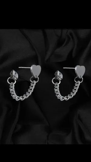 Heart Chain Stud Earrings