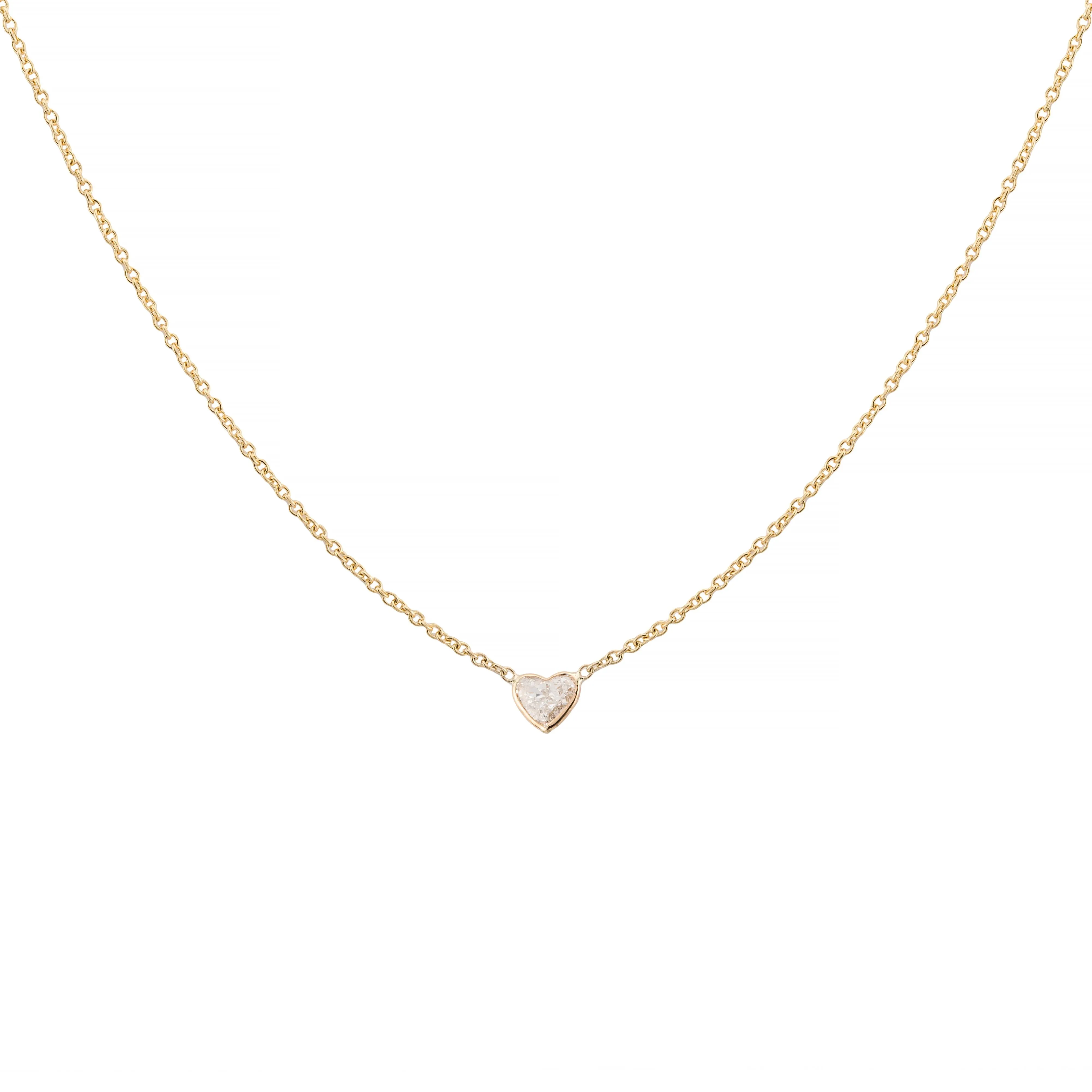 Heart Shaped 0.32ct Diamond Bezel Set Station Necklace in 14K Yellow Gold