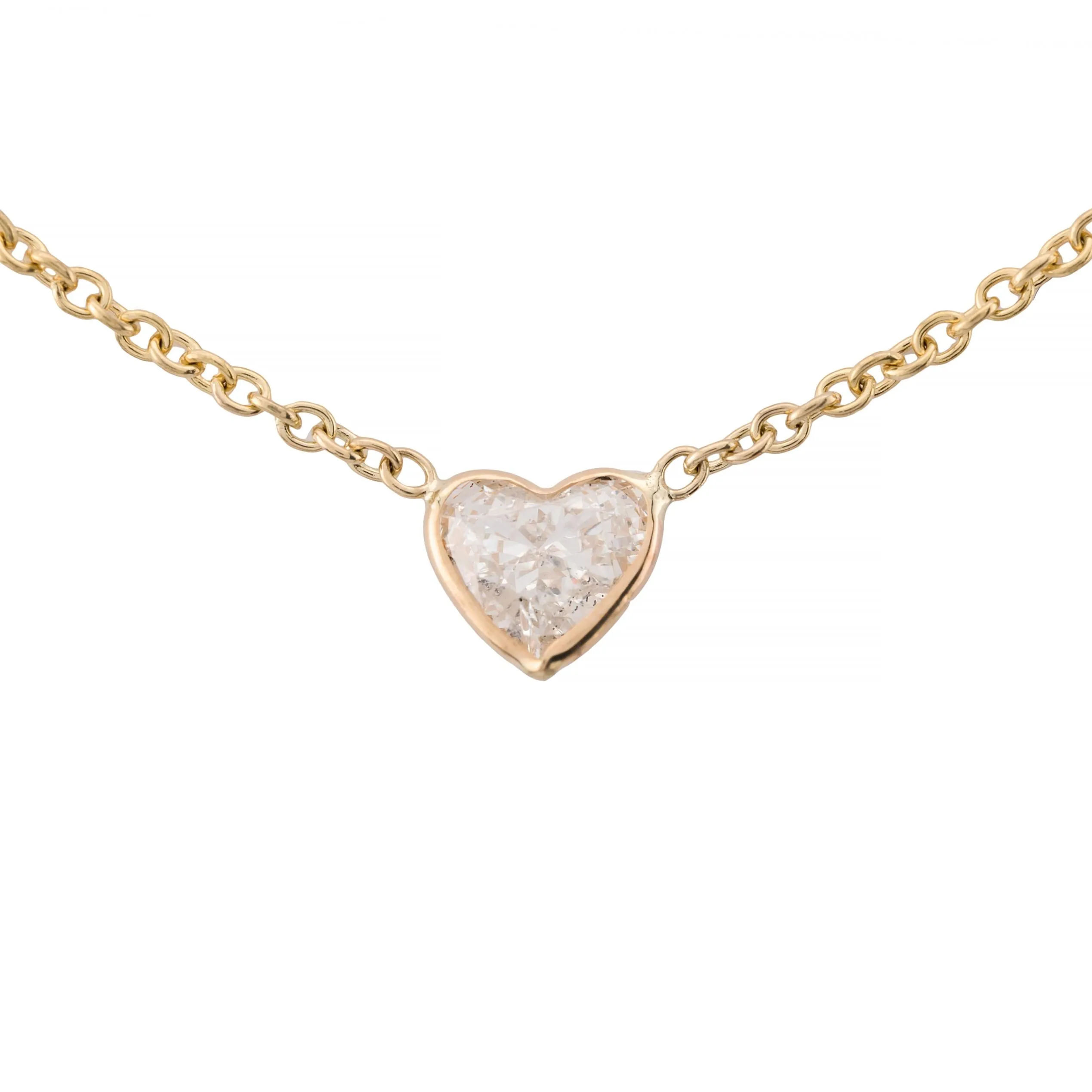 Heart Shaped 0.32ct Diamond Bezel Set Station Necklace in 14K Yellow Gold