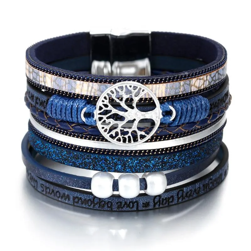 High Quality Handmade Elegant Fashion Luxury Modern New Amazing Charm Pearl Life of tree Leather Bracelets For Women