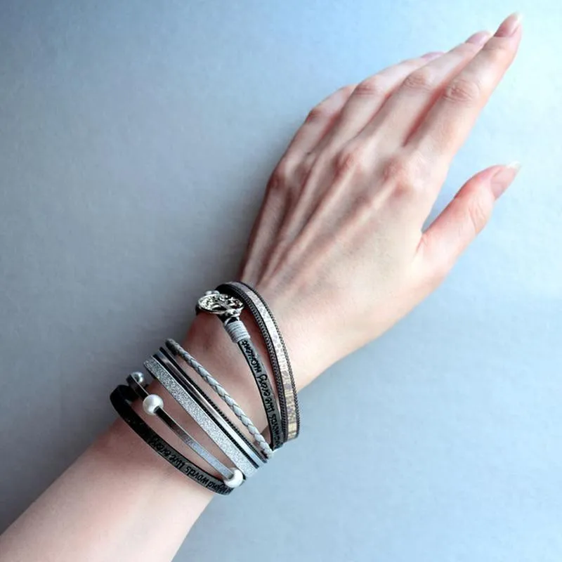 High Quality Handmade Elegant Fashion Luxury Modern New Amazing Charm Pearl Life of tree Leather Bracelets For Women