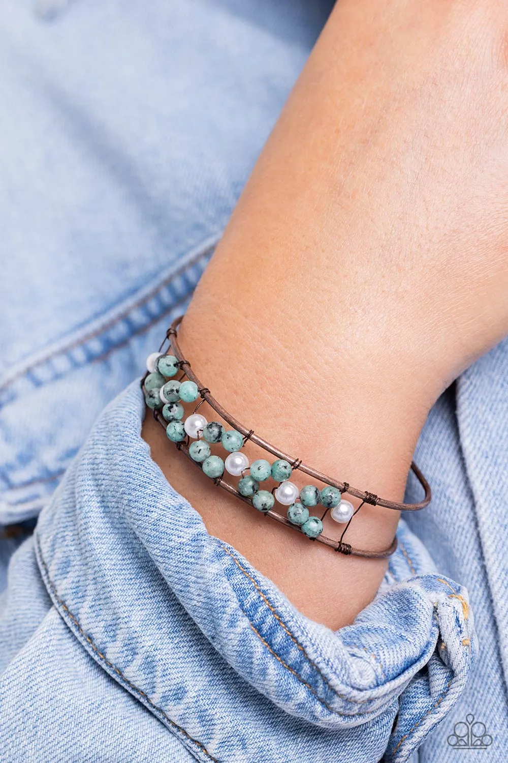 High-WIRE Hallmark - Copper - Green Stone Paparazzi Cuff Bracelet
