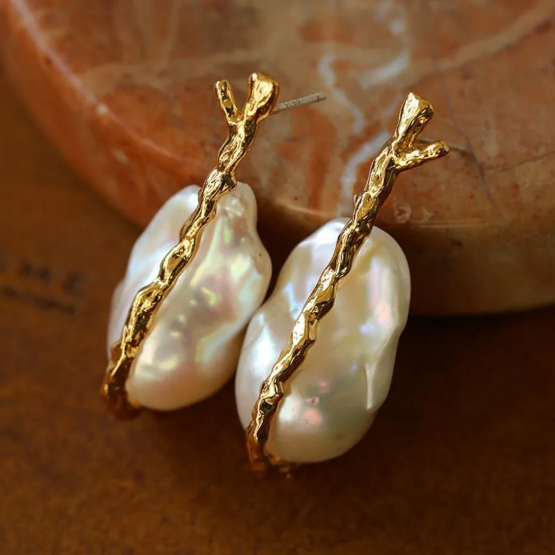 Hooked Branch Baroque Pearl Stud Earrings