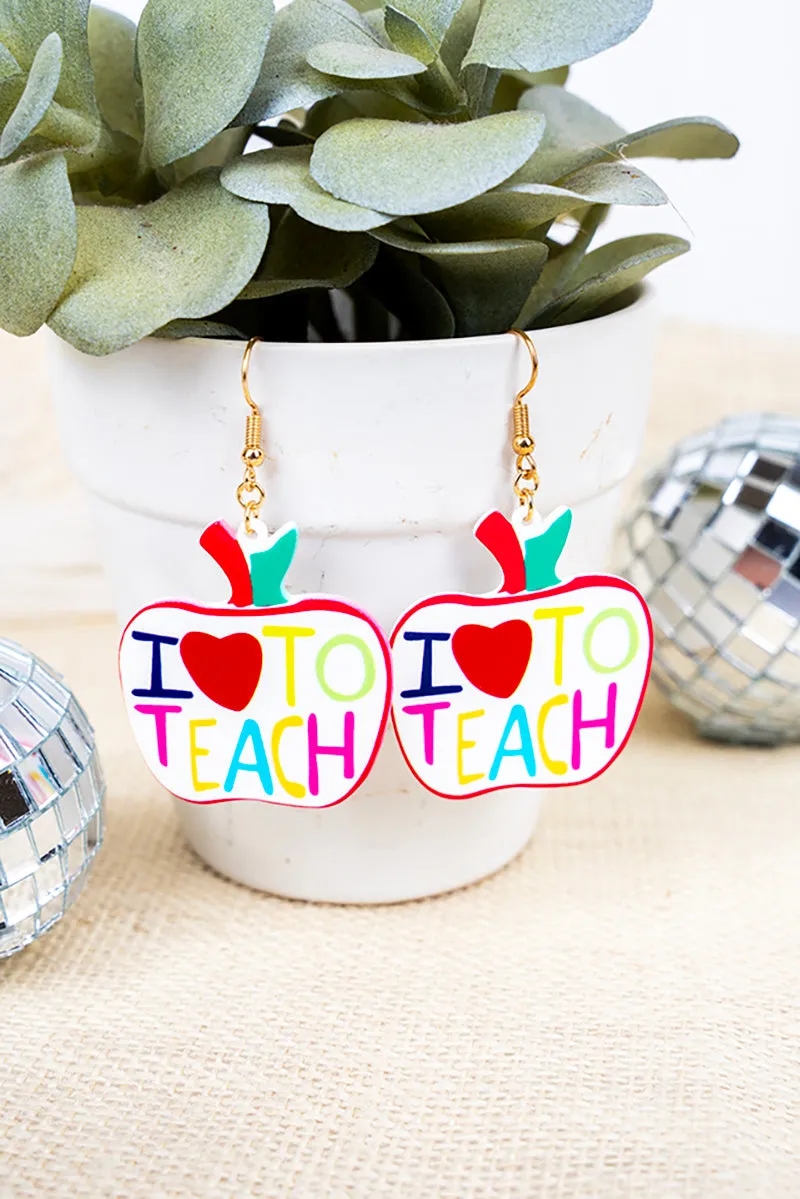 I Love To Teach Apple Acrylic Earrings