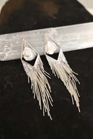 In My Purpose Mother of Pearl Silver Fringe Earrings