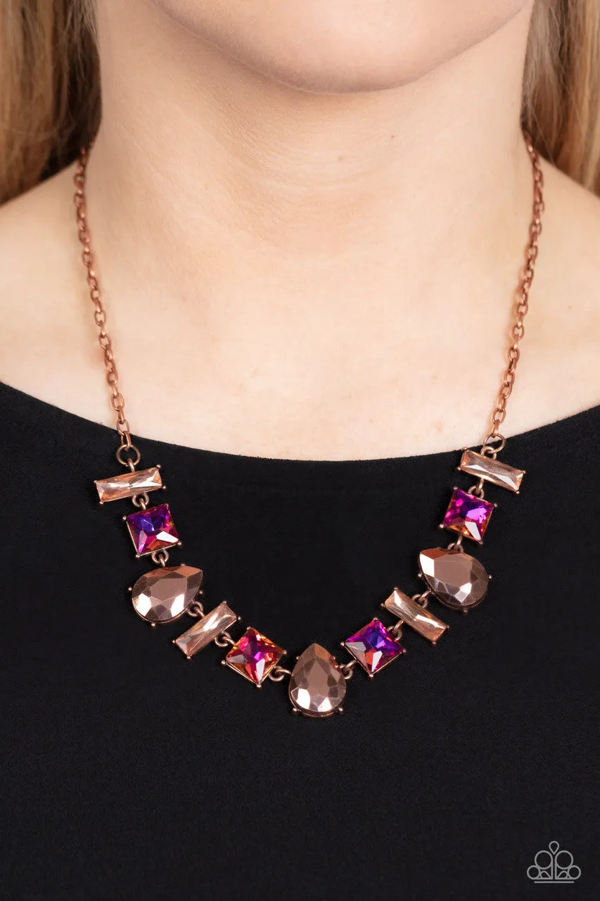 Interstellar Ice - Copper - Metallic Brown and Oil Spill Paparazzi Short Necklace