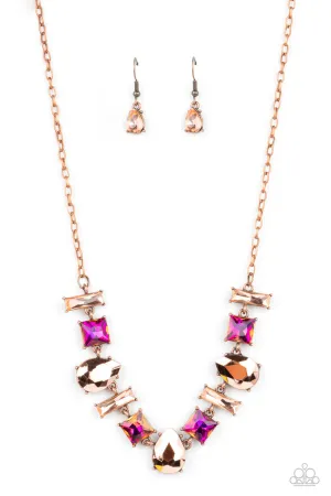 Interstellar Ice - Copper - Metallic Brown and Oil Spill Paparazzi Short Necklace