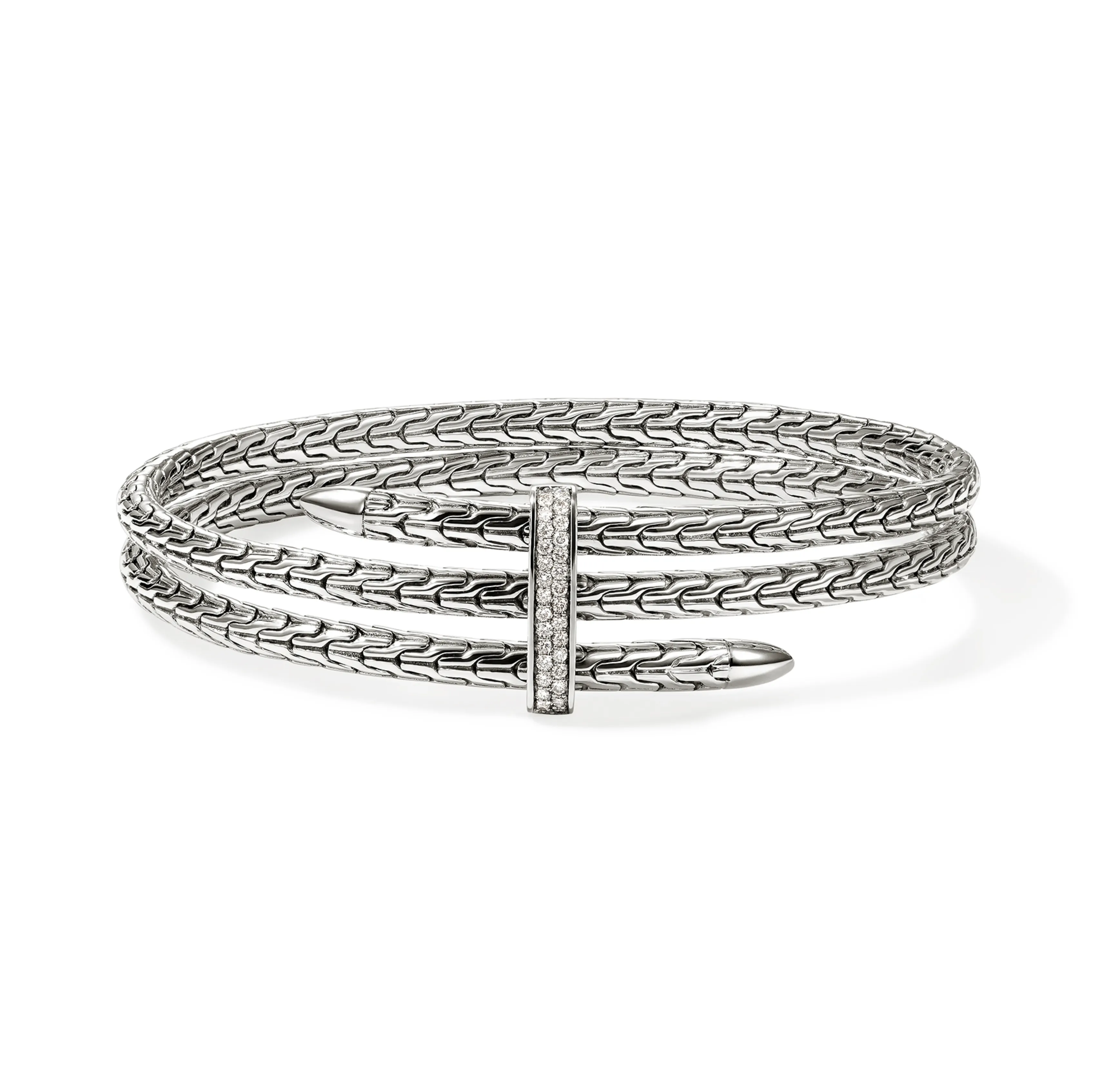John Hardy Spear Sterling Silver Triple Bypass Flex Cuff with Diamonds