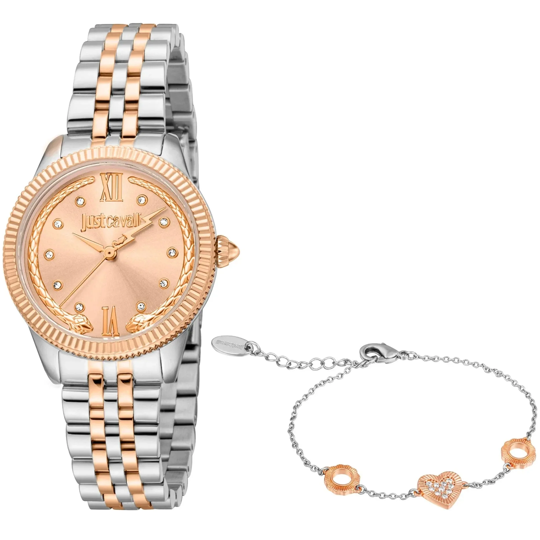 Just Cavalli Lovestruck Ladies Rose Gold Dial  Two Tones Watch and Bracelet Set