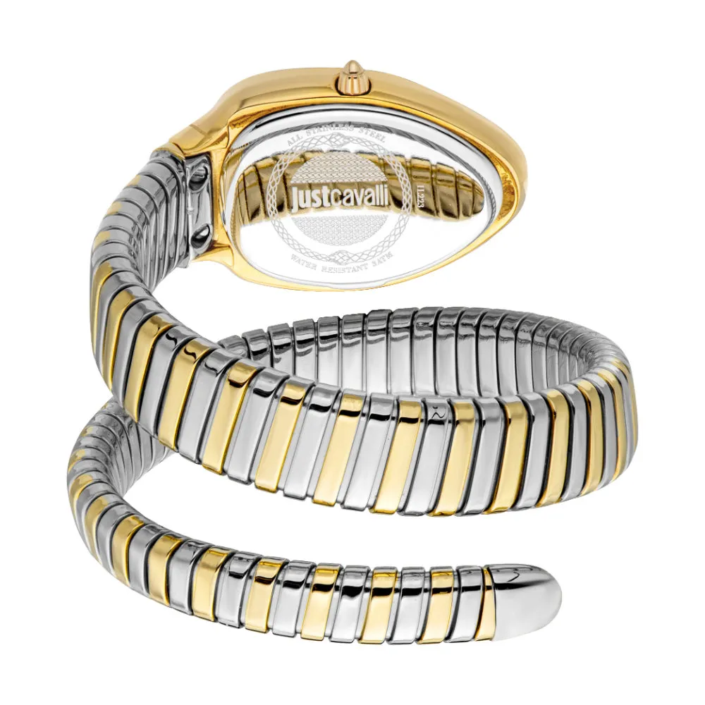 Just Cavalli Snake Shape Women's Gold Watch with Silver Dial