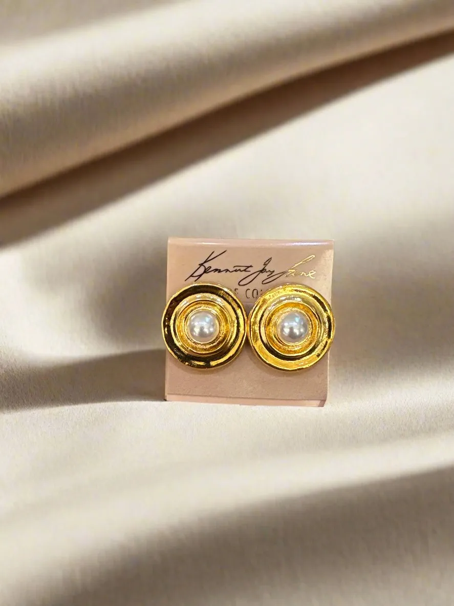 Kenneth Jay Lane Gold Earring with White Pearl Center Earrings