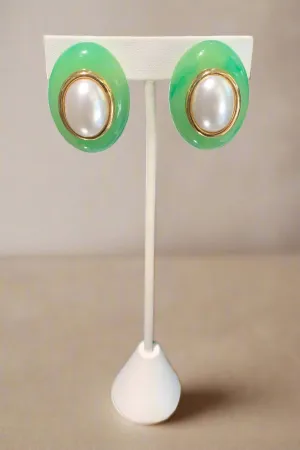 Kenneth Jay Lane Jade with Pearl Oval Earrings