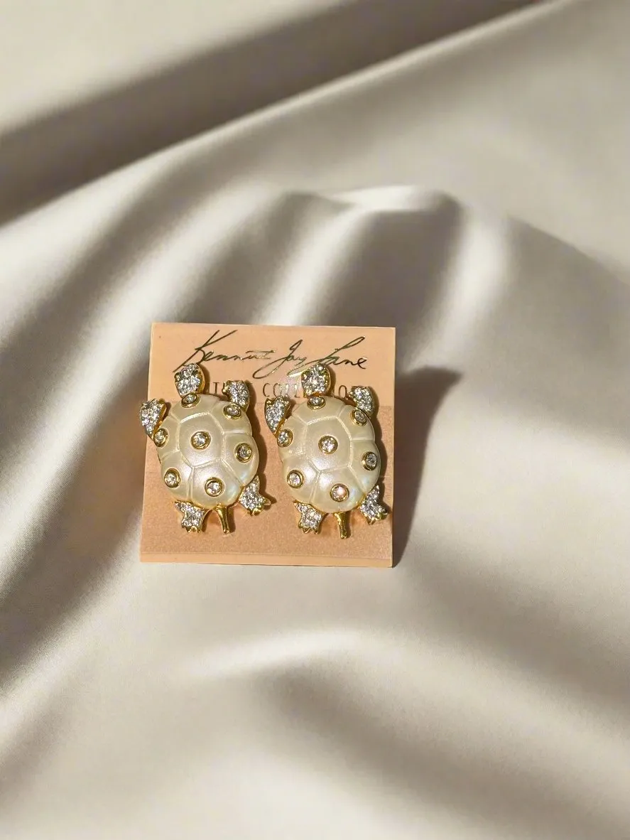 Kenneth Jay Lane Pearl and Crystal Turtle Clip Earrings