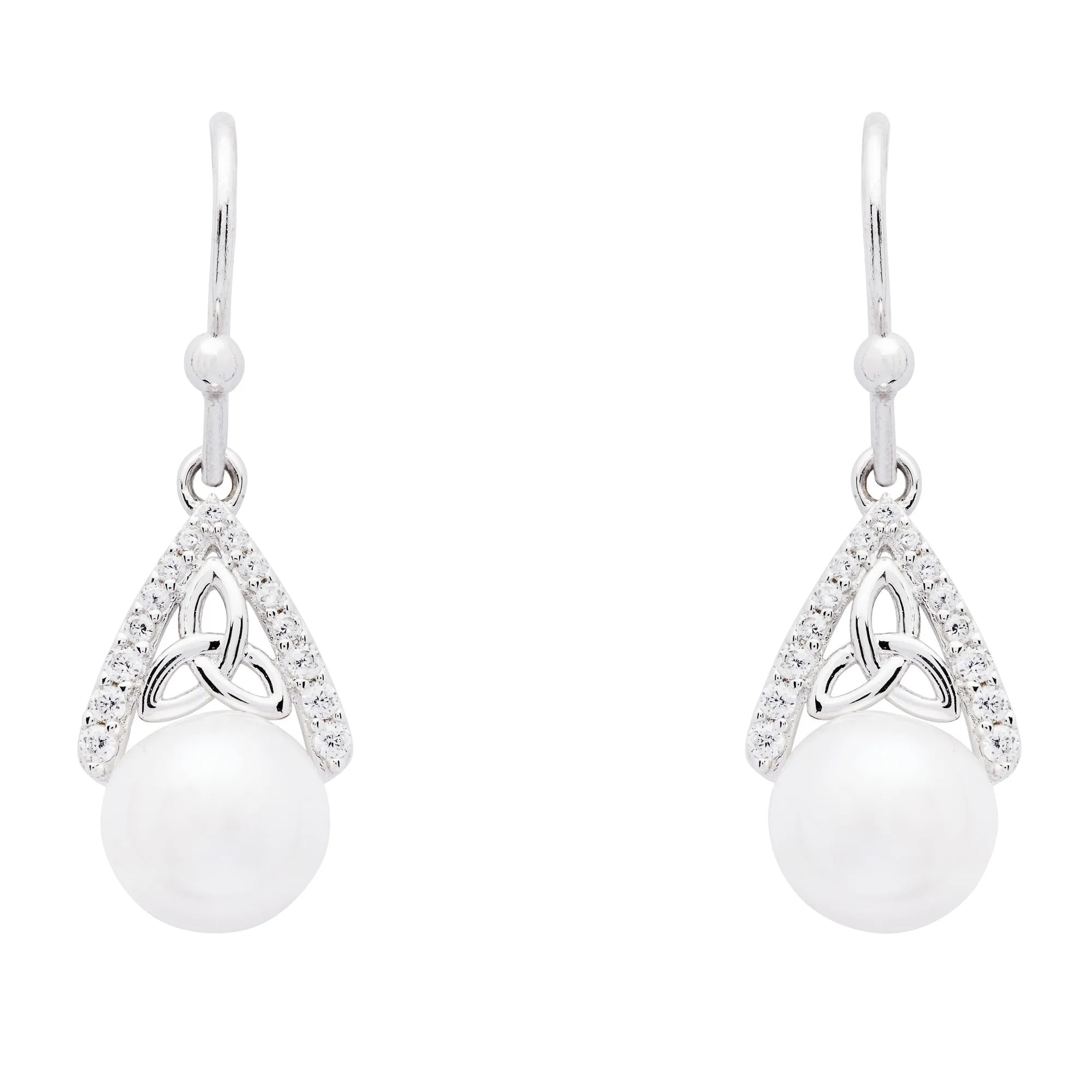Ladies Celtic Sterling Silver Trinity Knot Pearl Drop Earrings SE2292