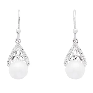 Ladies Celtic Sterling Silver Trinity Knot Pearl Drop Earrings SE2292