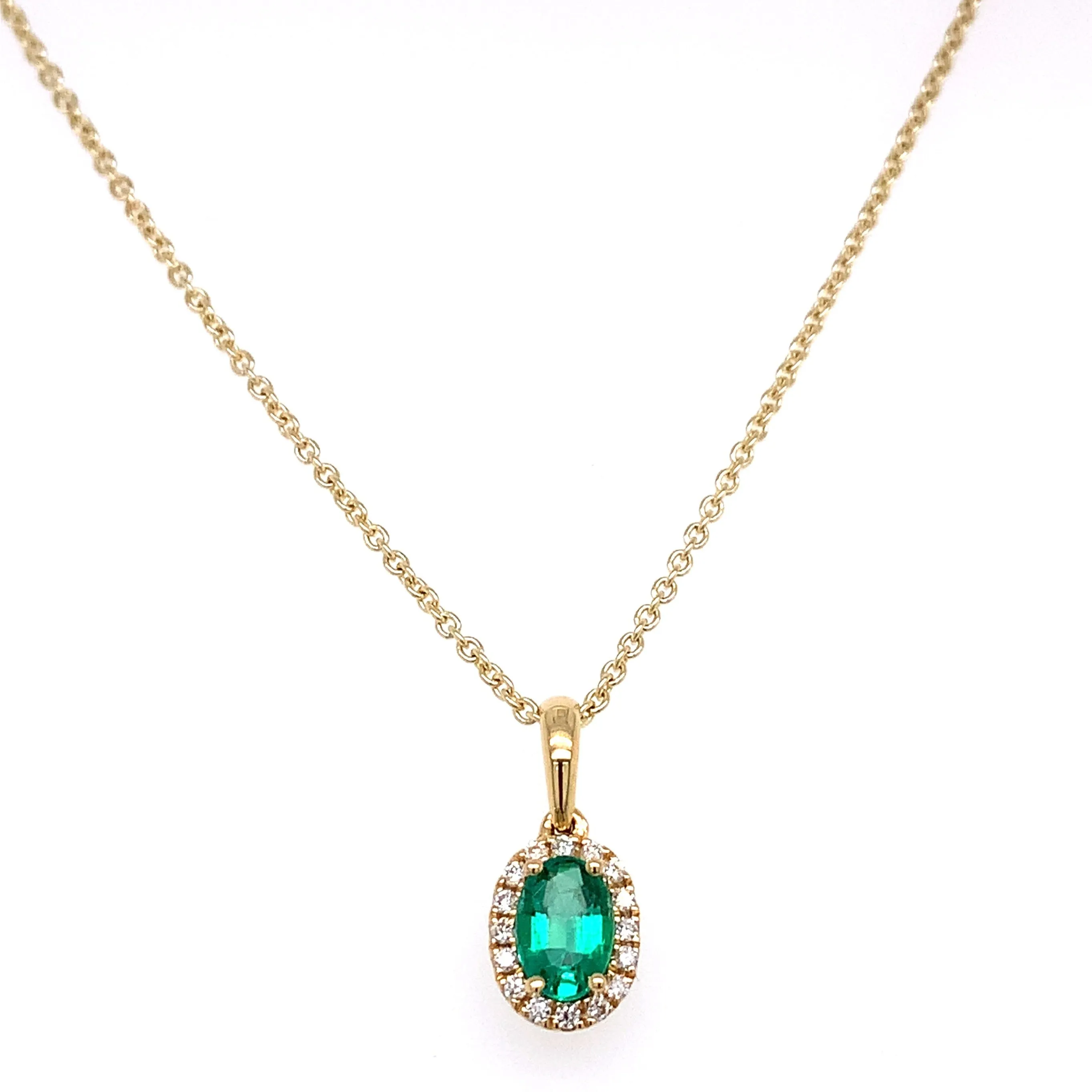 Ladies Diamond & Emerald Pendant Necklace