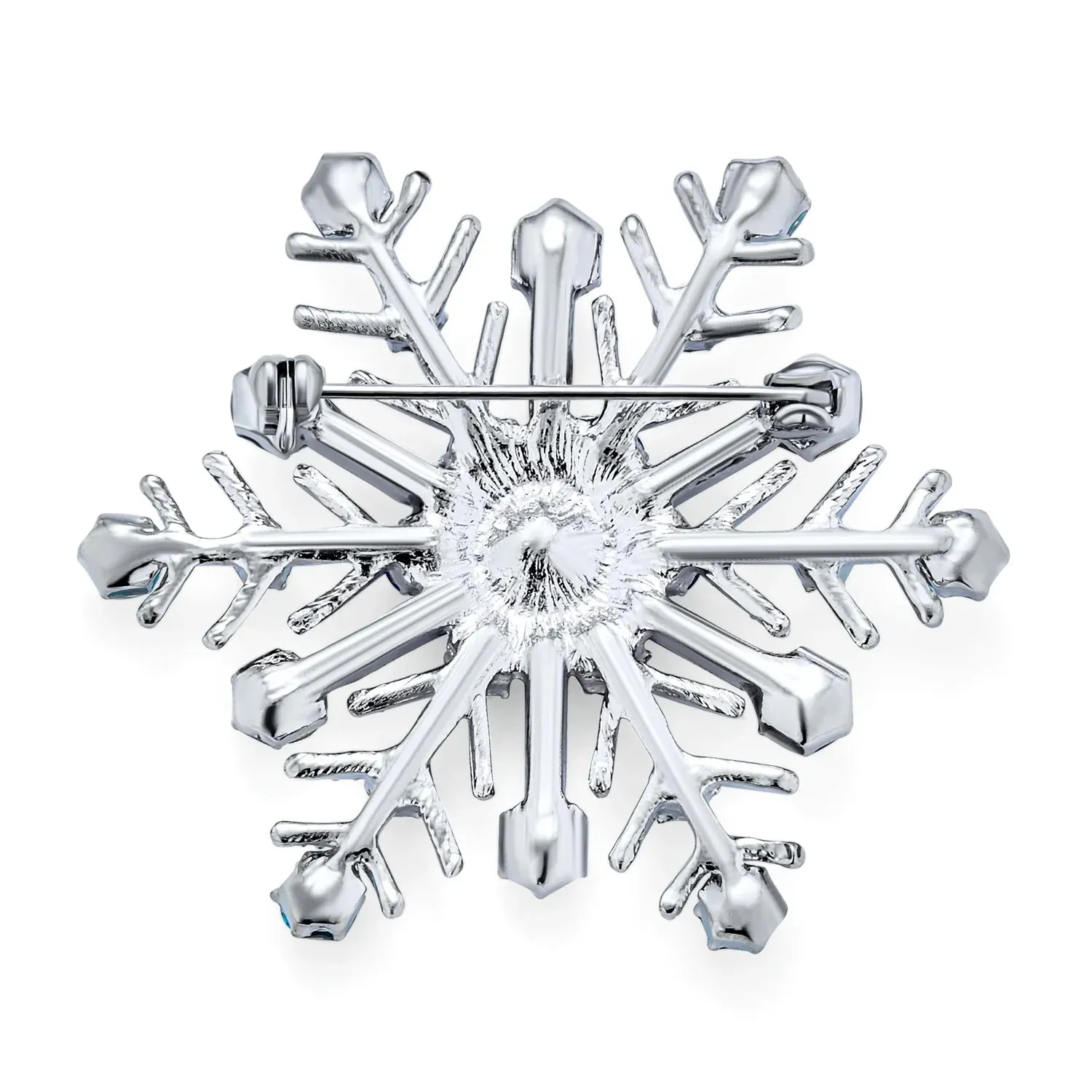 Large Multi Ice Blue Snowflake Brooche Pin Crystal Holiday Party Rhodium Plated