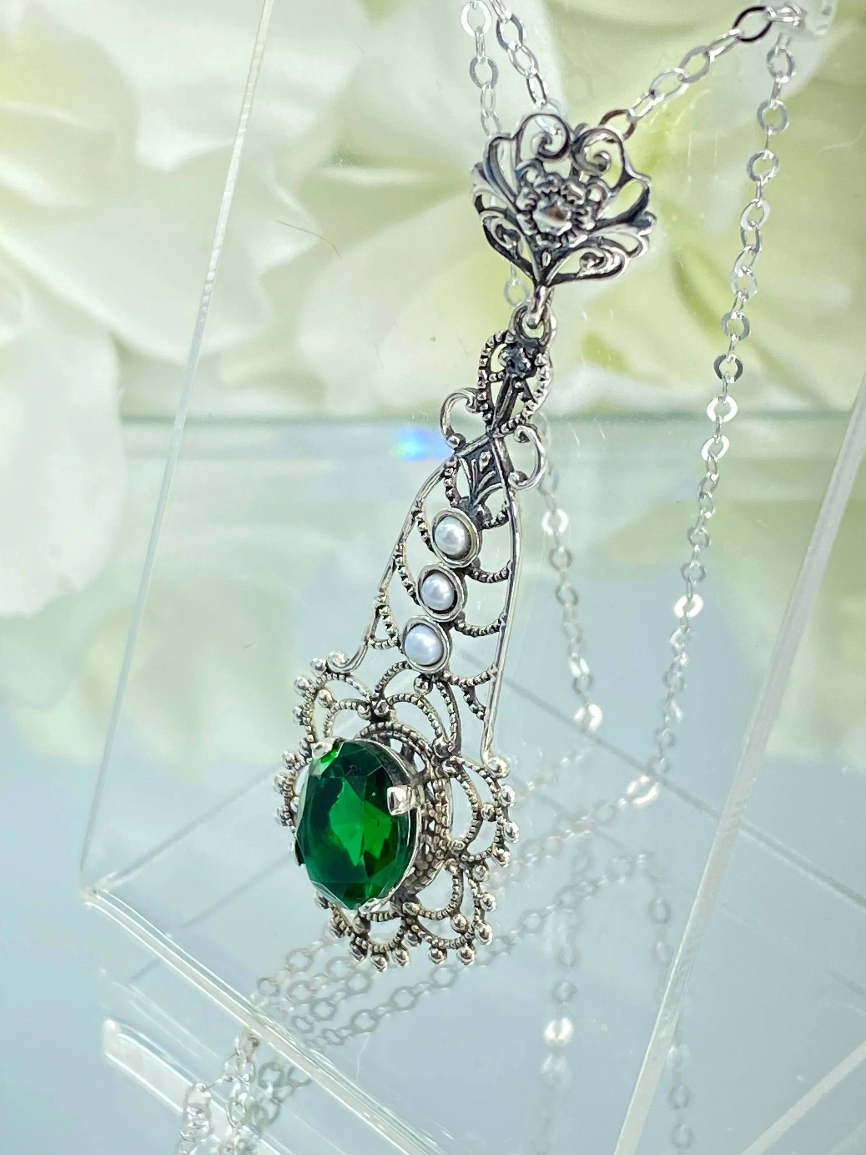 Lavaliere Pendant, Green Emerald Necklace #P17 - Ready to Ship