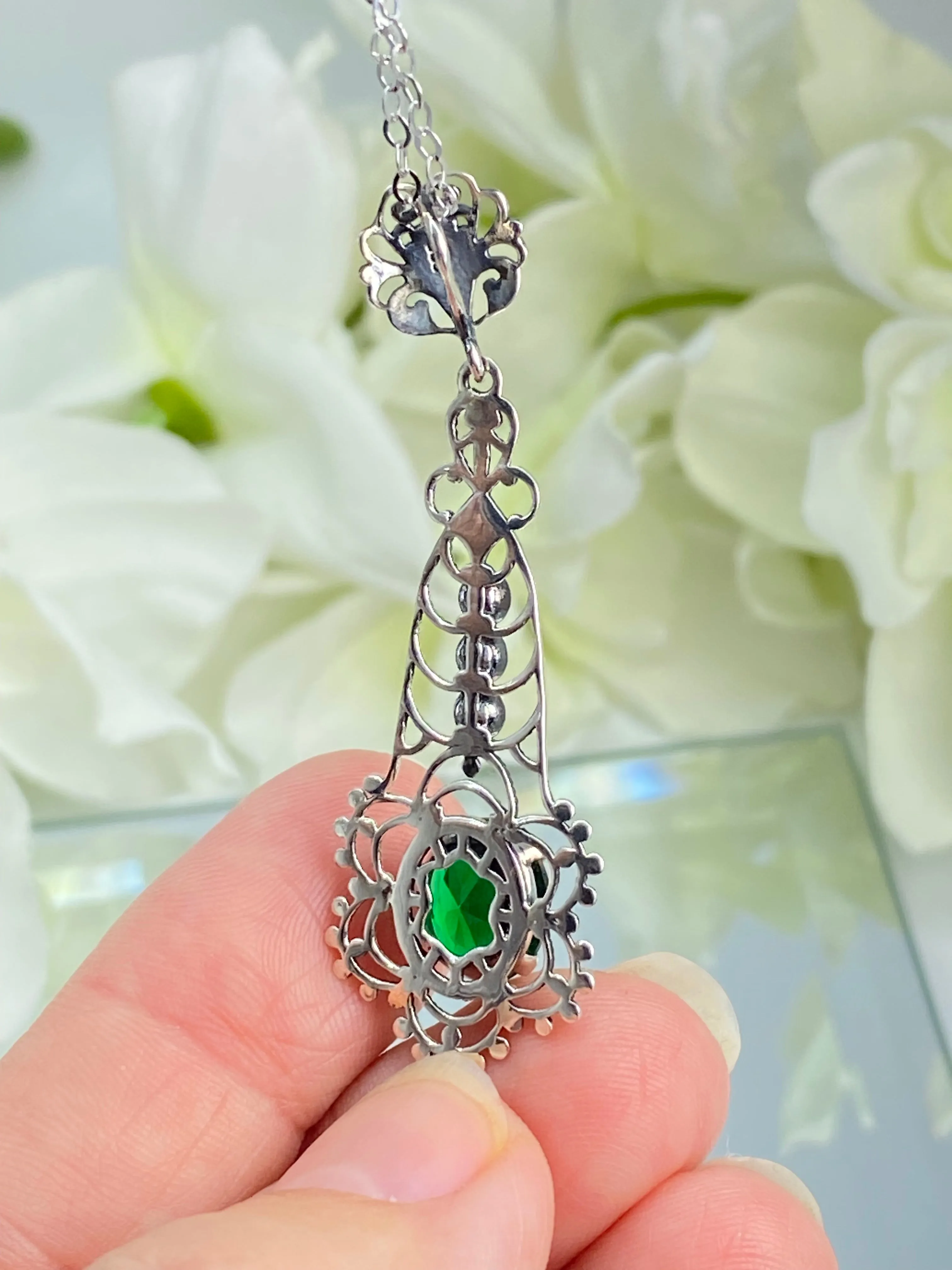 Lavaliere Pendant, Green Emerald Necklace #P17 - Ready to Ship