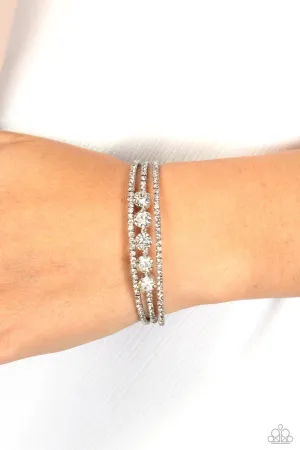 Lucid Layers - White - Rhinestone Paparazzi Flex Cuff Bracelet