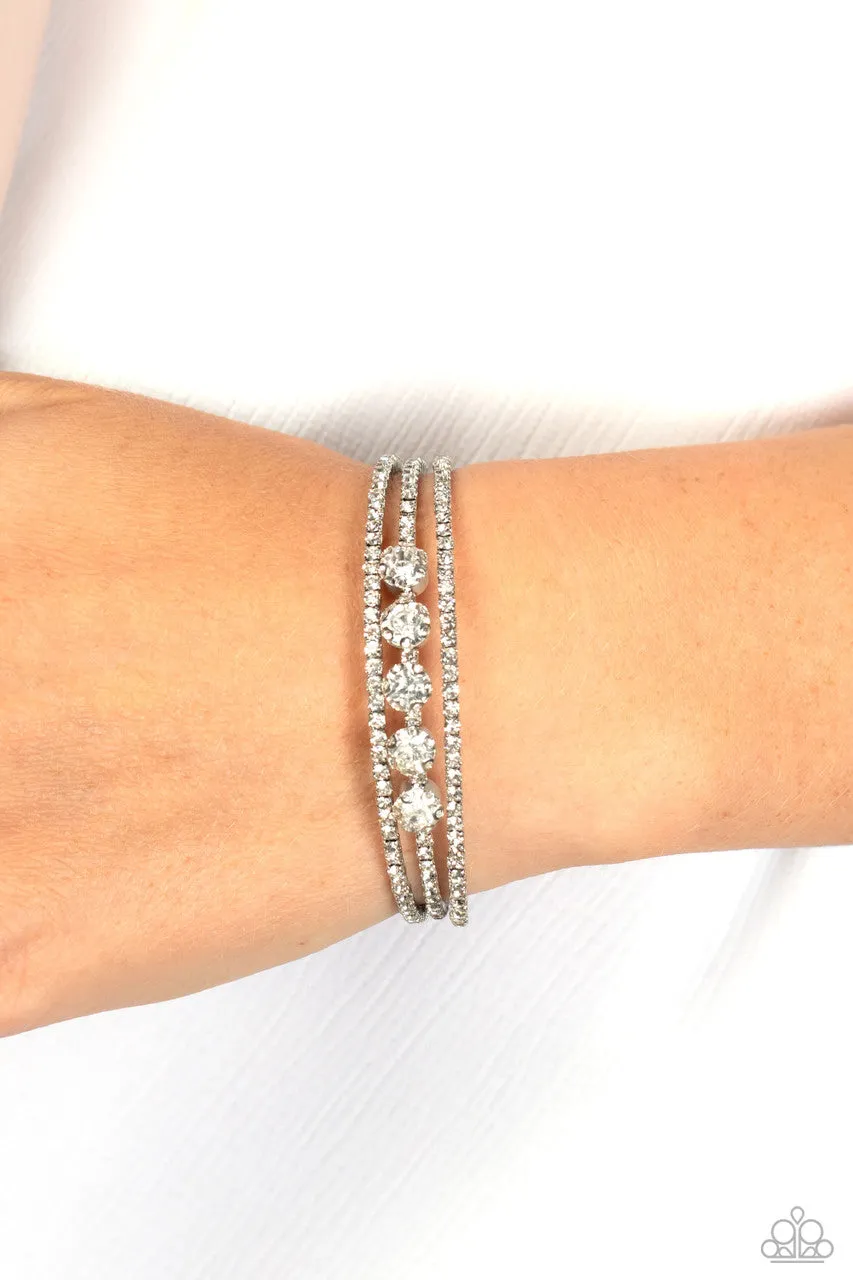 Lucid Layers - White - Rhinestone Paparazzi Flex Cuff Bracelet