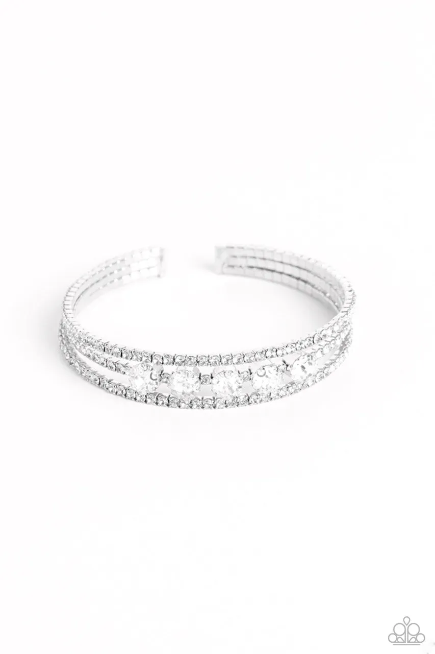 Lucid Layers - White - Rhinestone Paparazzi Flex Cuff Bracelet
