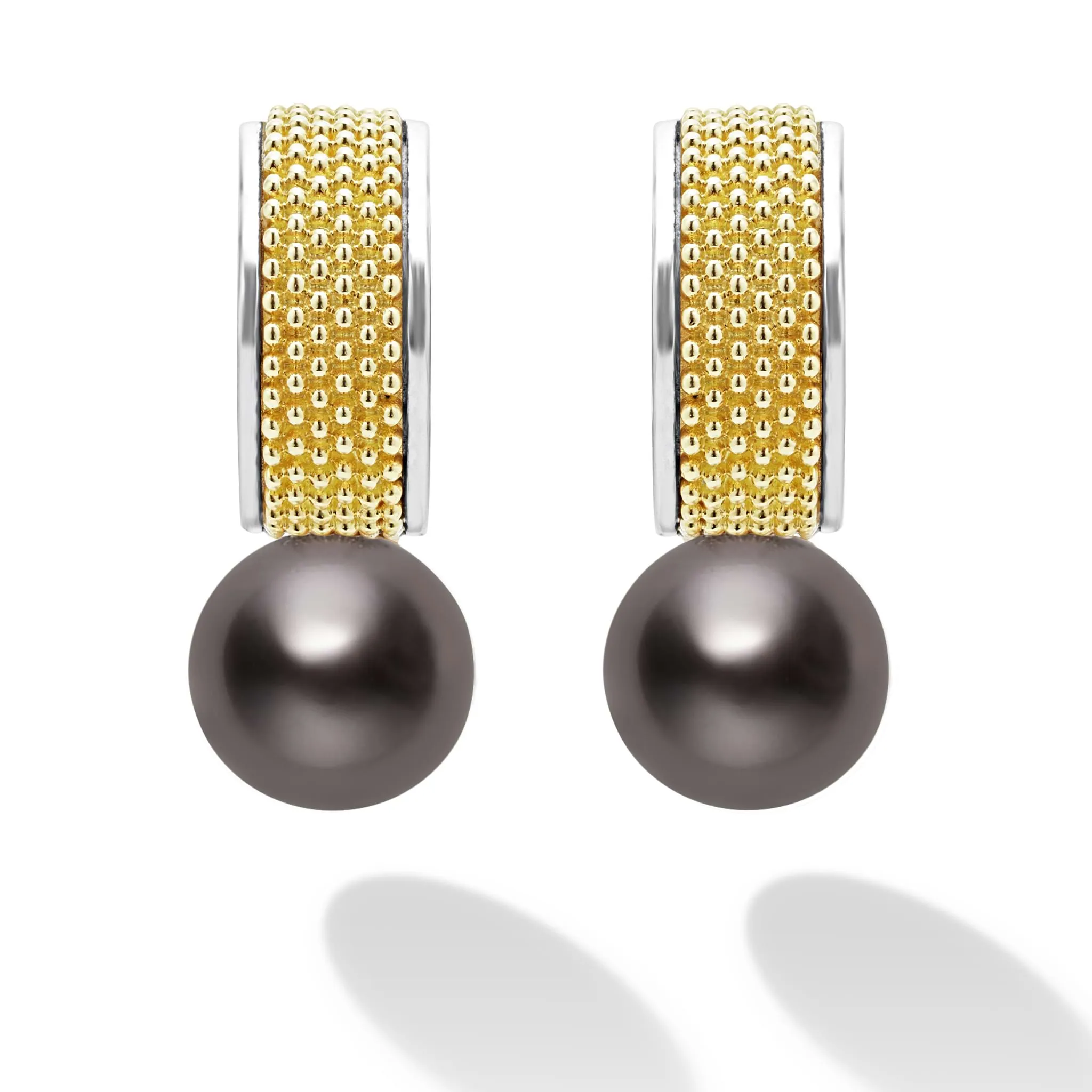 Luna Two-Tone Tahitian Black Pearl Hoop Earrings
