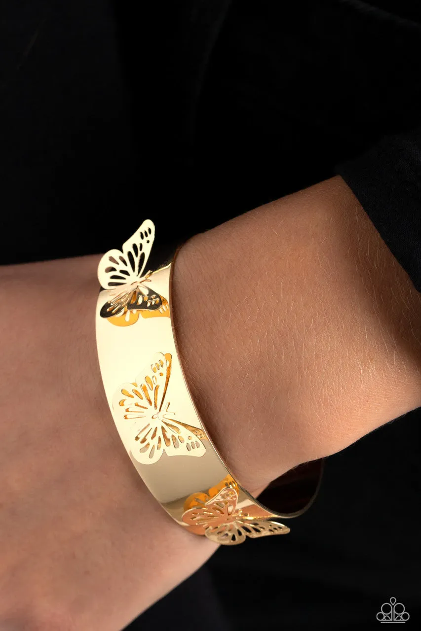 Magical Mariposas - Gold - 3D Butterfly Paparazzi Cuff Bracelet