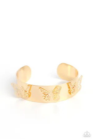 Magical Mariposas - Gold - 3D Butterfly Paparazzi Cuff Bracelet