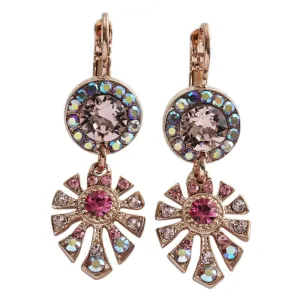 Mariana "Flamingo" Rose Gold Plated Monstera Leaf Dangle Crystal Earrings, 1514/3 319rg