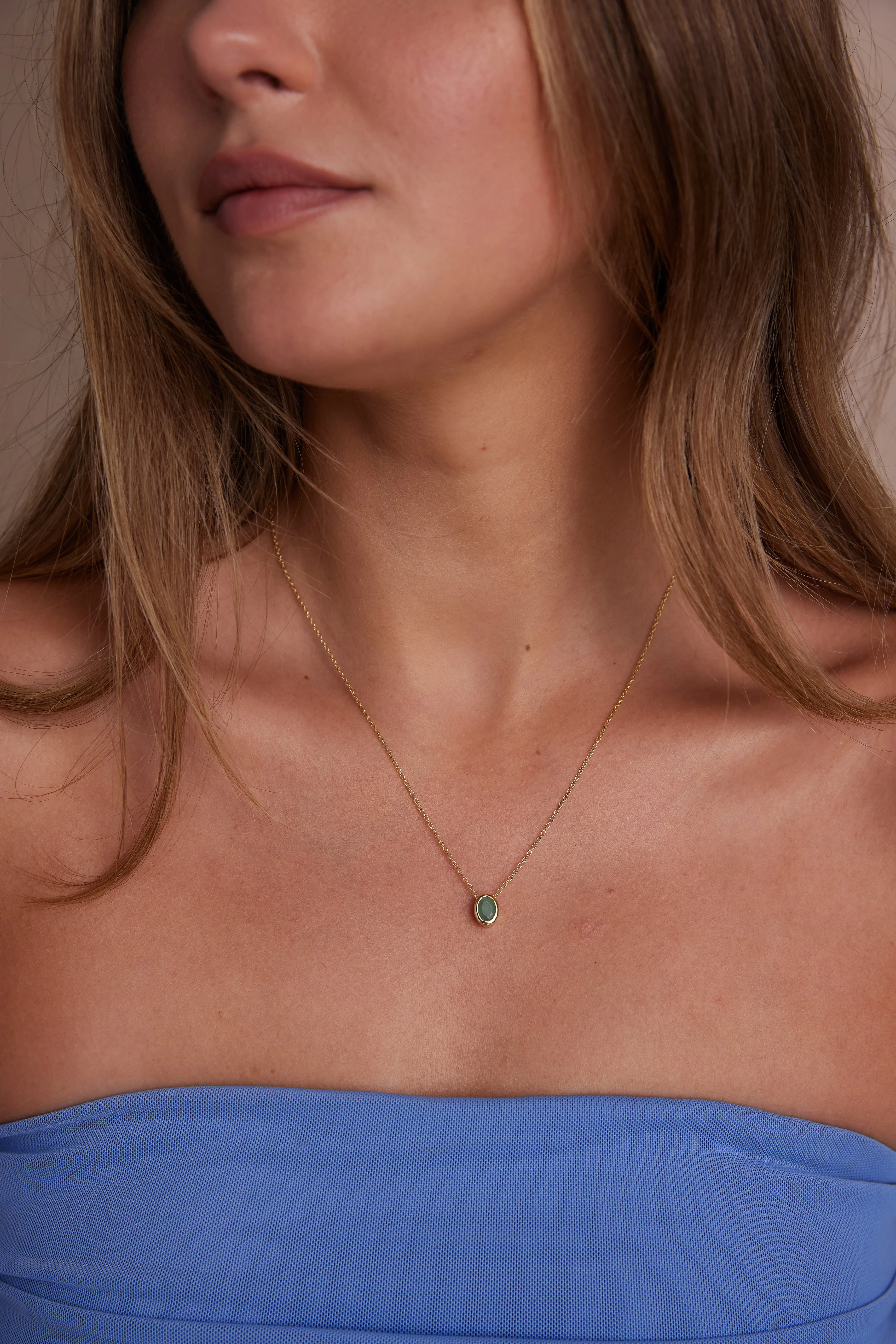 May Emerald Gold Oval Birthstone Necklace