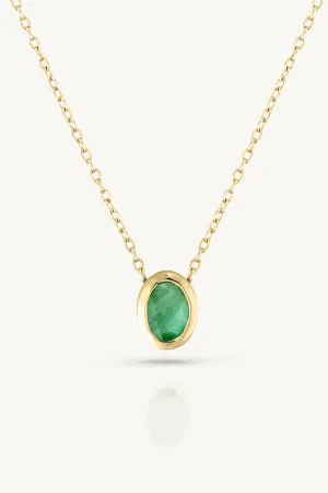 May Emerald Gold Oval Birthstone Necklace