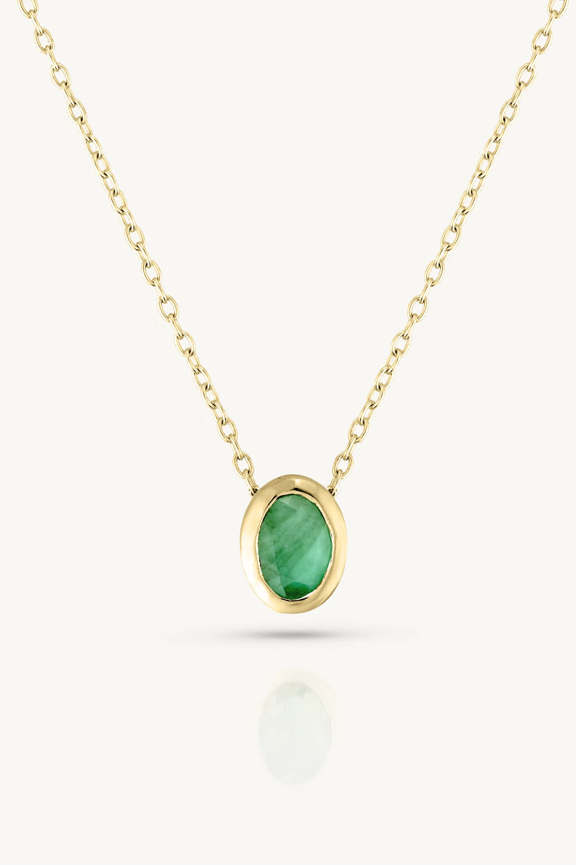 May Emerald Gold Oval Birthstone Necklace