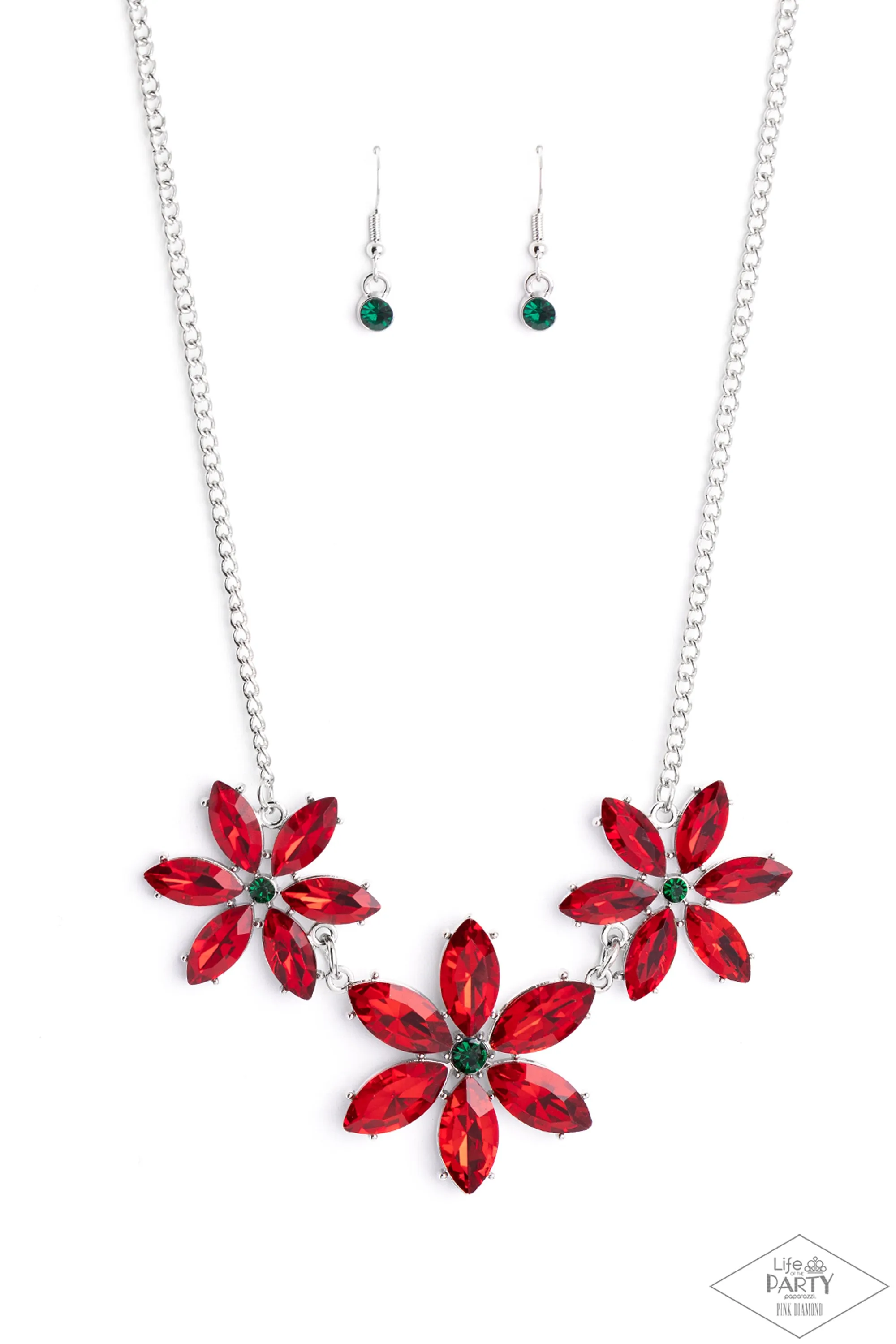 Meadow Muse - Multi - Red and Green Flower Paparazzi Short Necklace - Pink Diamond Exclusive