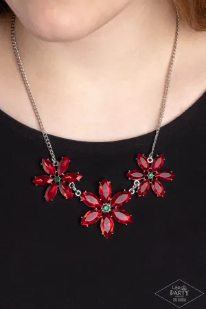 Meadow Muse - Multi - Red and Green Flower Paparazzi Short Necklace - Pink Diamond Exclusive