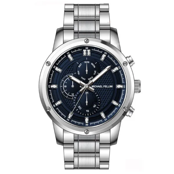 Michael Fellini Silver Stainless Steel Blue Dial Chronograph Quartz Watch for Gents - MF-2348-01