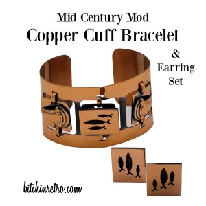Mid Century Modern Copper Cuff Bracelet & Earring Set
