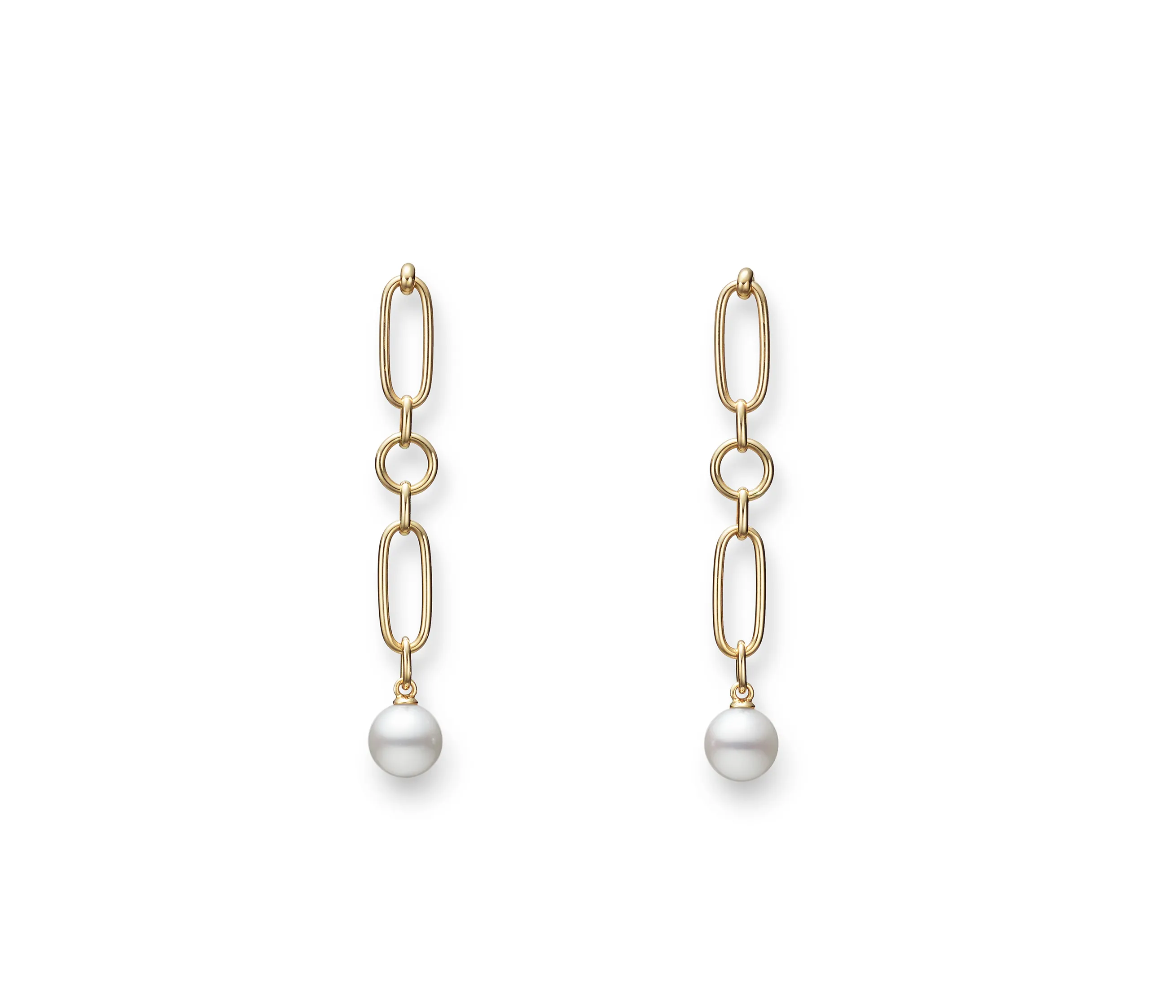 Mikimoto 18K Yellow Gold 7mm Akoya Chain Dangle Earrings
