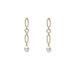 Mikimoto 18K Yellow Gold 7mm Akoya Chain Dangle Earrings