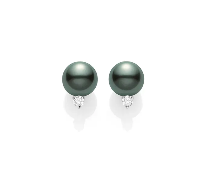Mikimoto Black South Sea Pearl Stud Earrings with Diamonds