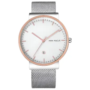 Mini Focus Silver Mesh Bracelet White Dial Quartz Watch for Gents - MF0184G-02