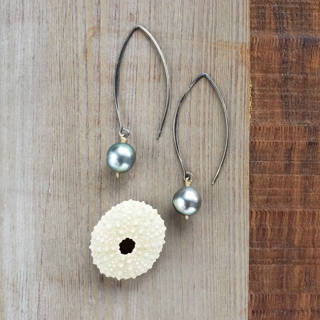 Mixed Metal Tahitian Pearl Earrings