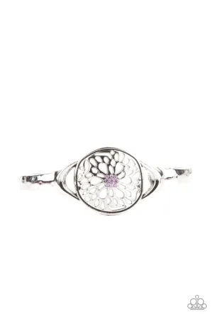 Modern Meadow Purple Flower Filigree Rhinestone Paparazzi Cuff Bracelet