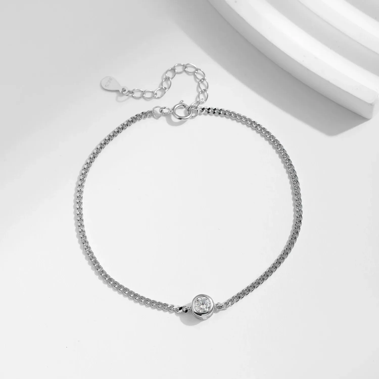 Moissanite Diamond Bezel Bracelet - 925 Sterling Silver