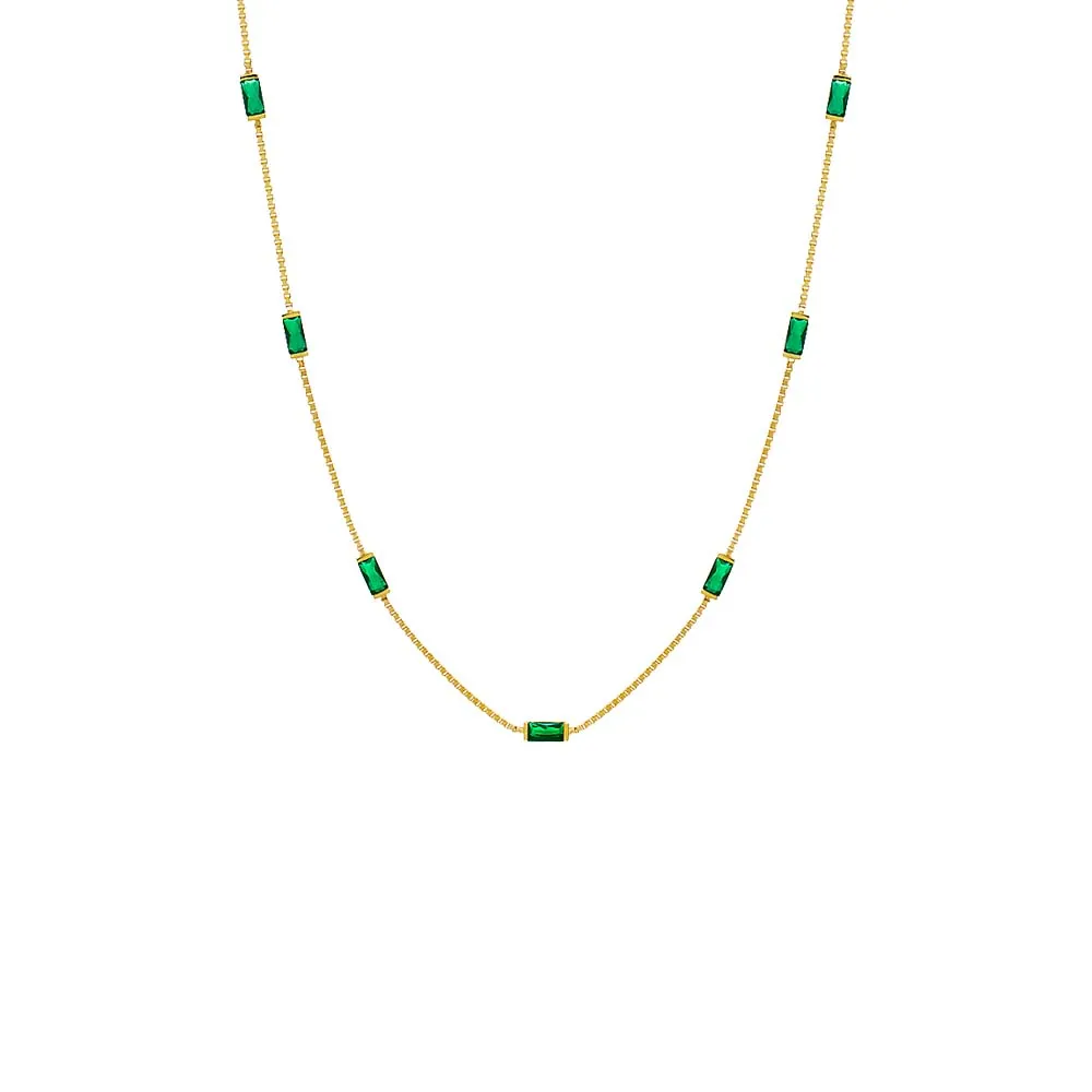 Multi Emerald Gemstone Baguette Necklace 14K