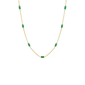 Multi Emerald Gemstone Baguette Necklace 14K