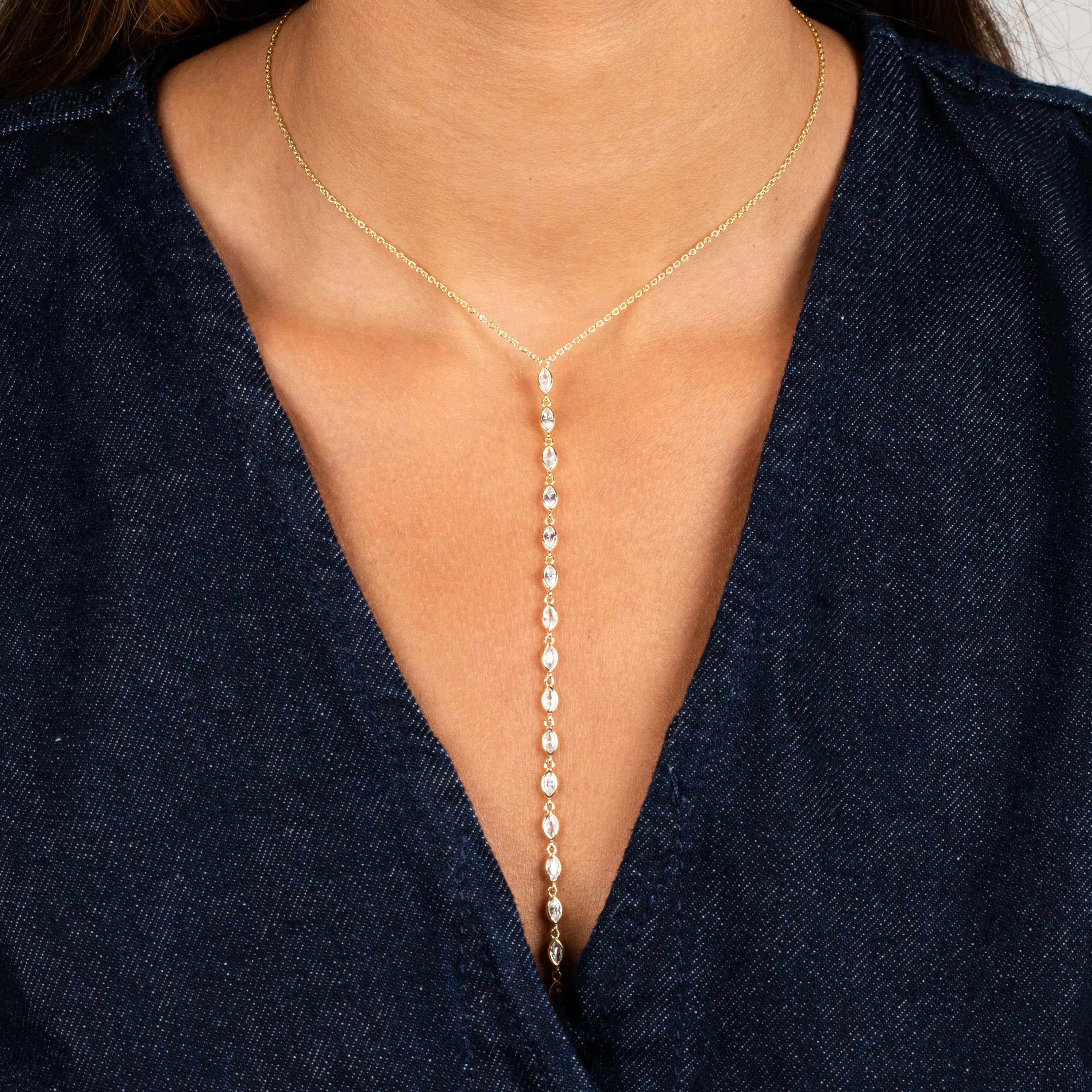 Multi Marquise CZ Lariat Necklace
