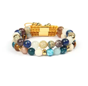 Multi-stone & Gold Beads Set of 2 Bracelets